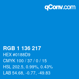 カラーコード: RGB 1 136 217 | qconv.com