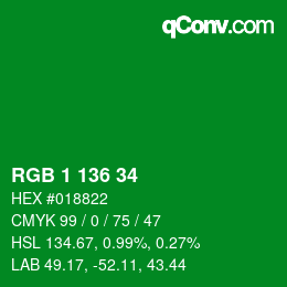 Código de color: RGB 1 136 34 | qconv.com