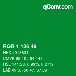 Color code: RGB 1 136 49 | qconv.com