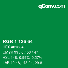 Color code: RGB 1 136 64 | qconv.com