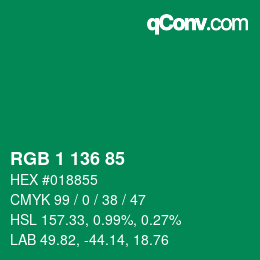 Code couleur: RGB 1 136 85 | qconv.com