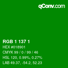颜色代码: RGB 1 137 1 | qconv.com