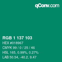 颜色代码: RGB 1 137 103 | qconv.com