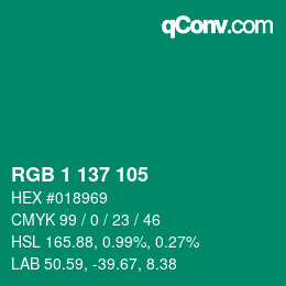 颜色代码: RGB 1 137 105 | qconv.com