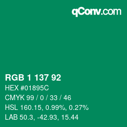 颜色代码: RGB 1 137 92 | qconv.com