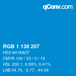 Color code: RGB 1 138 207 | qconv.com