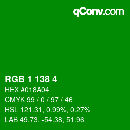 Color code: RGB 1 138 4 | qconv.com