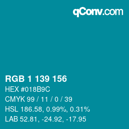 Color code: RGB 1 139 156 | qconv.com