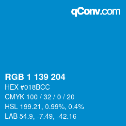 Color code: RGB 1 139 204 | qconv.com