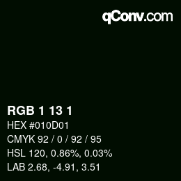 Color code: RGB 1 13 1 | qconv.com