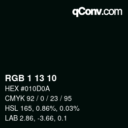 カラーコード: RGB 1 13 10 | qconv.com
