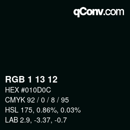 カラーコード: RGB 1 13 12 | qconv.com