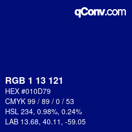 Color code: RGB 1 13 121 | qconv.com