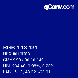 Color code: RGB 1 13 131 | qconv.com