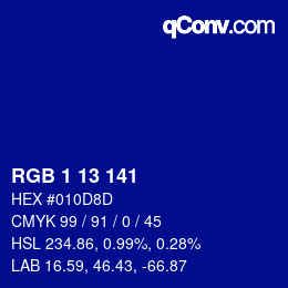 カラーコード: RGB 1 13 141 | qconv.com