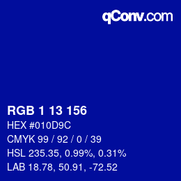 Color code: RGB 1 13 156 | qconv.com