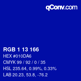 カラーコード: RGB 1 13 166 | qconv.com