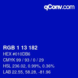 カラーコード: RGB 1 13 182 | qconv.com