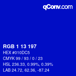 カラーコード: RGB 1 13 197 | qconv.com