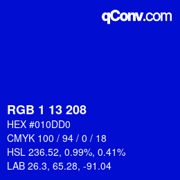 カラーコード: RGB 1 13 208 | qconv.com