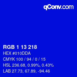 カラーコード: RGB 1 13 218 | qconv.com