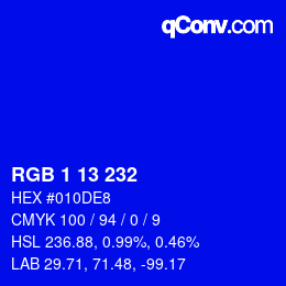 カラーコード: RGB 1 13 232 | qconv.com