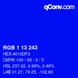 カラーコード: RGB 1 13 243 | qconv.com