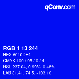 Color code: RGB 1 13 244 | qconv.com