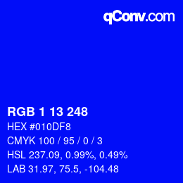 Color code: RGB 1 13 248 | qconv.com