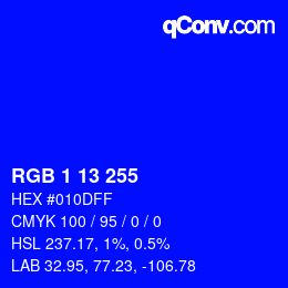 颜色代码: RGB 1 13 255 | qconv.com