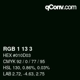 Color code: RGB 1 13 3 | qconv.com