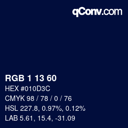 カラーコード: RGB 1 13 60 | qconv.com