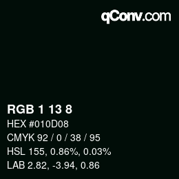 Color code: RGB 1 13 8 | qconv.com