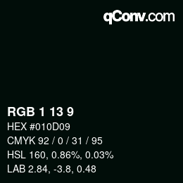 カラーコード: RGB 1 13 9 | qconv.com