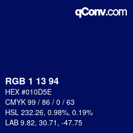 カラーコード: RGB 1 13 94 | qconv.com