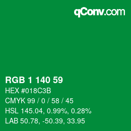 カラーコード: RGB 1 140 59 | qconv.com