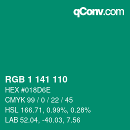 Color code: RGB 1 141 110 | qconv.com