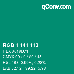 Color code: RGB 1 141 113 | qconv.com