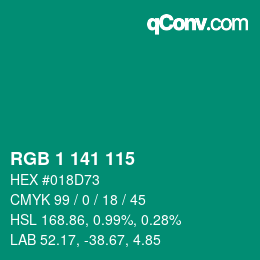 カラーコード: RGB 1 141 115 | qconv.com