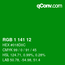 Color code: RGB 1 141 12 | qconv.com