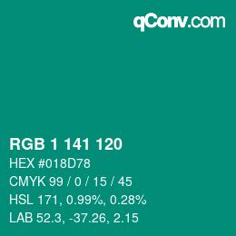 Color code: RGB 1 141 120 | qconv.com