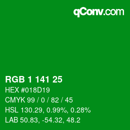 カラーコード: RGB 1 141 25 | qconv.com