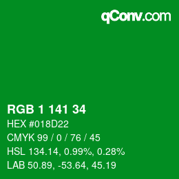 カラーコード: RGB 1 141 34 | qconv.com