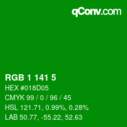 Farbcode: RGB 1 141 5 | qconv.com