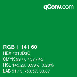 颜色代码: RGB 1 141 60 | qconv.com
