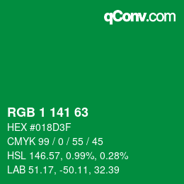Color code: RGB 1 141 63 | qconv.com