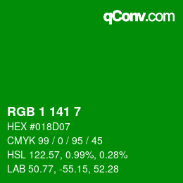Color code: RGB 1 141 7 | qconv.com