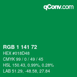 Color code: RGB 1 141 72 | qconv.com