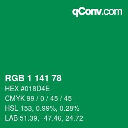 Color code: RGB 1 141 78 | qconv.com