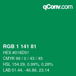 Color code: RGB 1 141 81 | qconv.com